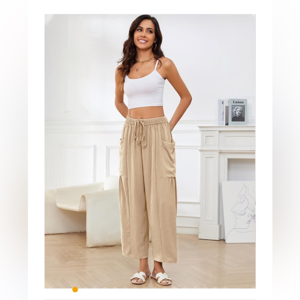 NWOT Women’s Tan Wide Leg Casual Bohemian Pants! S/M - Picture 4 of 7
